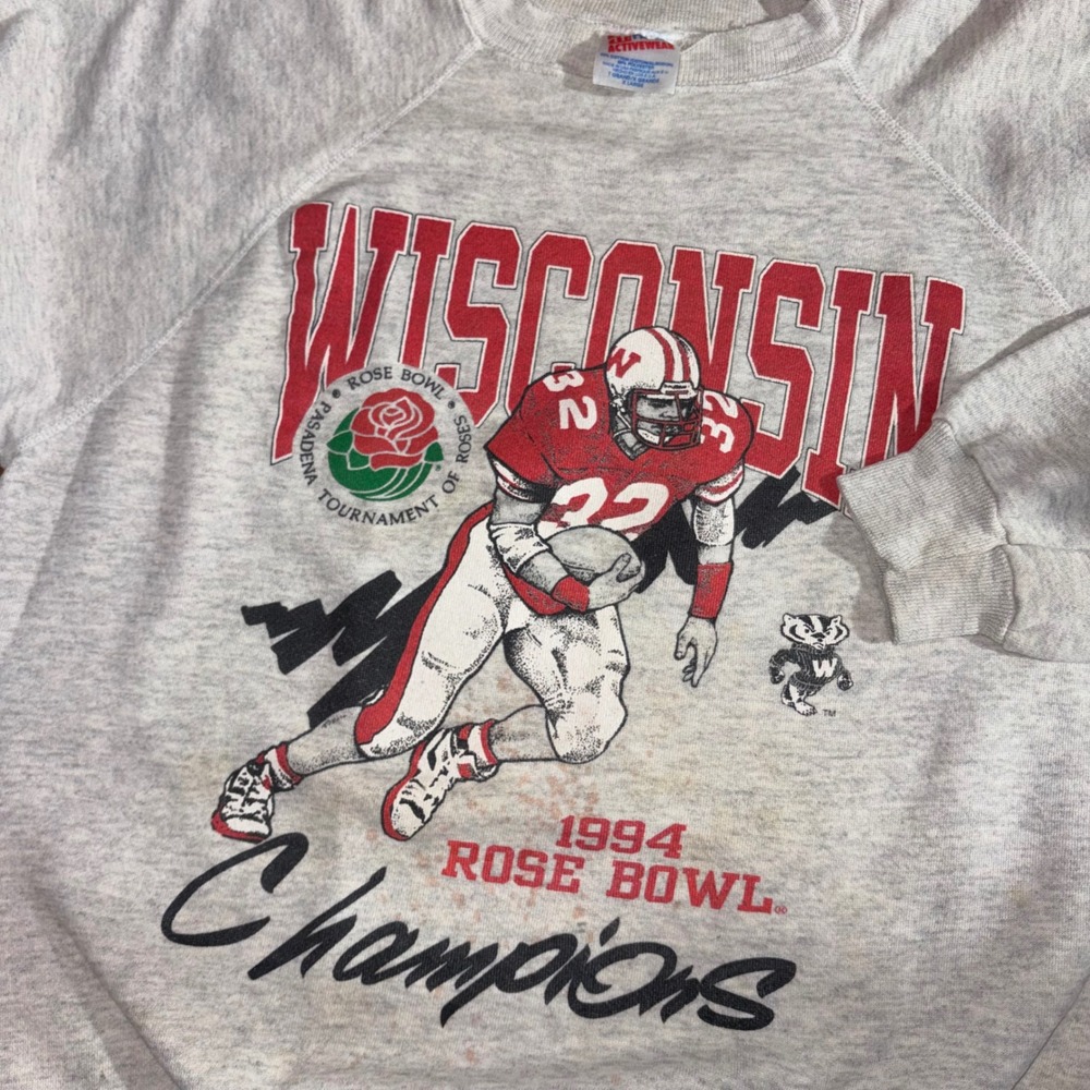 Vtg Wisconsin Badgers 1994 Rose Bowl Sweatshirt Men XL Grey Hanes Raglan USA SEE - Picture 1 of 12
